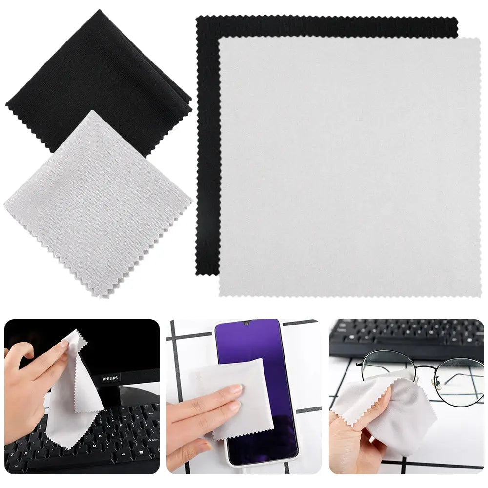 Kavon CrystalClear microfiber cloths for cleaning glasses and phone screens, 10-piece screen cleaning kit on a white background.
