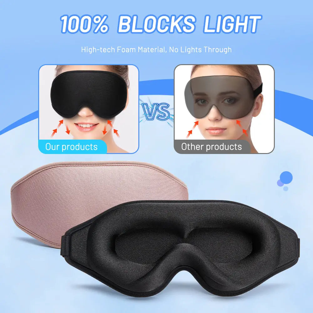 Kavon 3D memory foam sleep mask contoured for natural comfort, with adjustable strap and soft fabric for restful sleep.