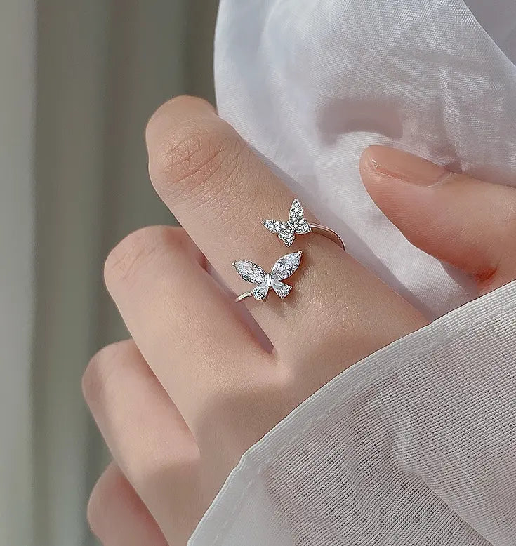 Sterling silver butterfly ring for women by Kavon, featuring an elegant and statement jewelry design with intricate butterfly detailing.