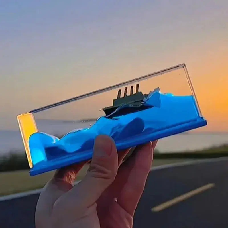 Kavon Prem Fluid Drift bottle cruise ship desk decor with acrylic calm ocean vibes for home or office decor enthusiasts