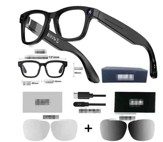 Kavon AI Camera Smart Glasses with real-time translation, HD video recording, and anti-shake feature for travelers on the go.