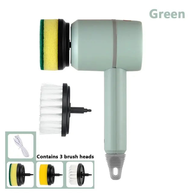 Kavon cordless electric cleaning brush with three interchangeable heads for versatile home cleaning tasks.