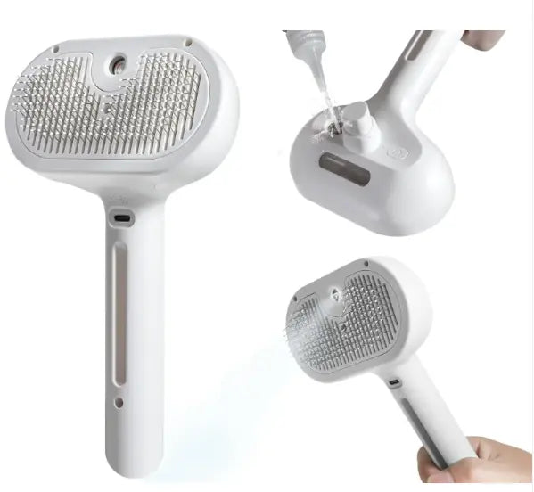 Kavon pet hair spray brush for cats and dogs with built-in water tank for easy grooming and hair maintenance.