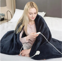 Kavon electric heated blanket measuring 50x60 inches with adjustable temperature and 3 safety levels, shown folded.
