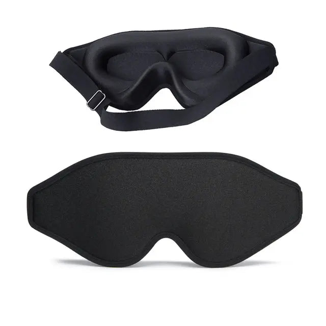 Kavon 3D memory foam sleep mask contoured for natural comfort and better fit, black fabric with adjustable strap.