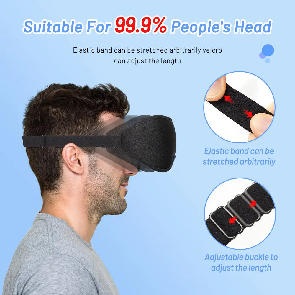 Kavon 3D memory foam sleep mask contoured for natural comfort, soft fabric with adjustable strap for restful sleep.