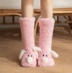 Kavon women's plush dog socks with non-slip grips, soft comfort for home use, featuring adorable dog pattern on cozy floor socks.