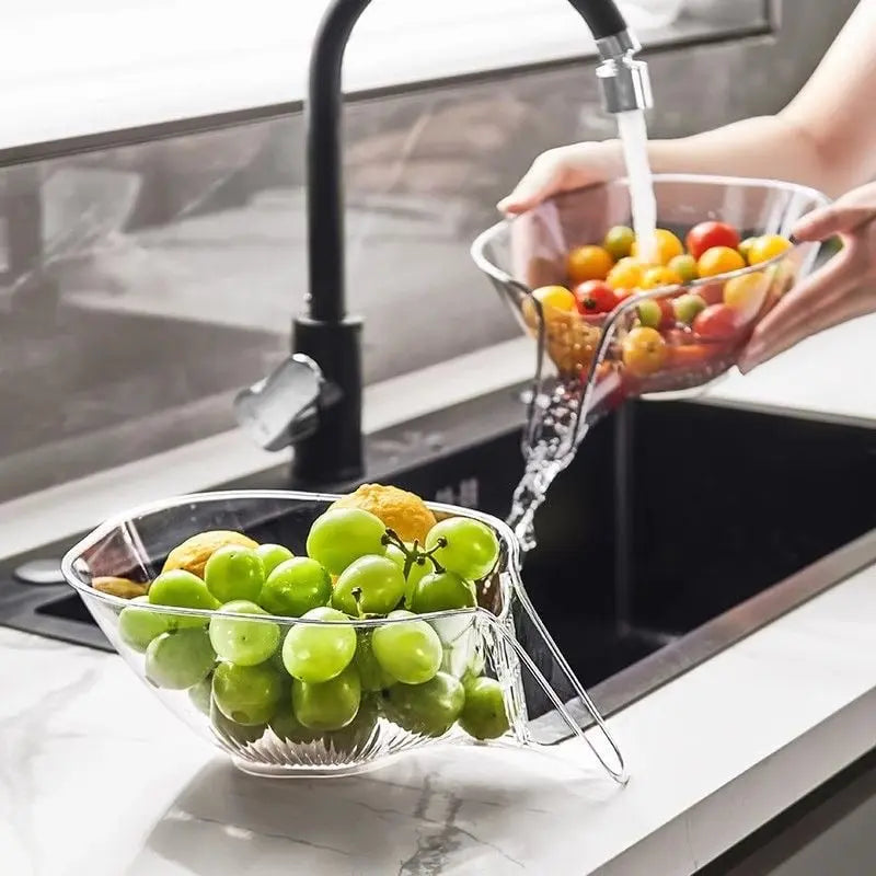 Kavon heat guard kitchen drainage basket with handles for quick water drainage and safe handling during cooking.