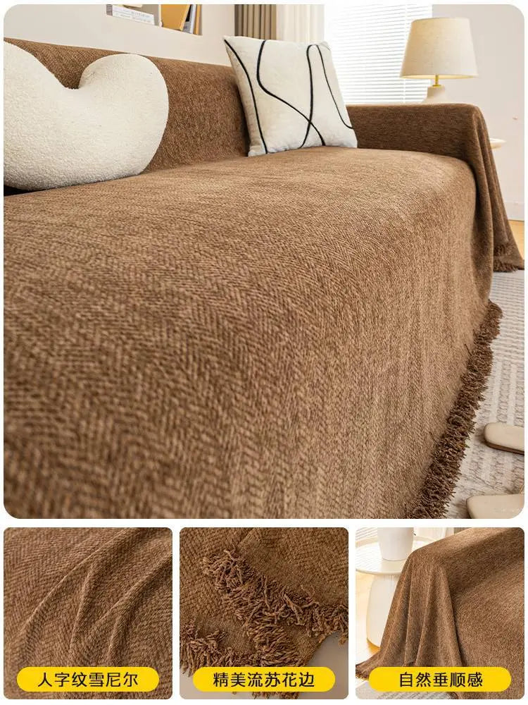 Kavon Chenille Luxe Sofa Protector Cover in beige, designed for stain protection on a modern sofa.