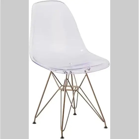 Pair of Kavon gold base Eiffel transparent chairs with crystal finish and waterfall seats, perfect for modern dining or event spaces.