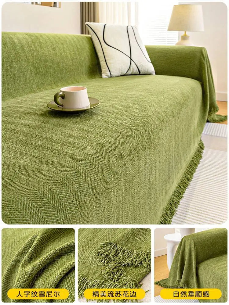 Kavon Chenille Luxe sofa protector cover in beige, offering stain protection for sofa upholstery, with soft chenille fabric.