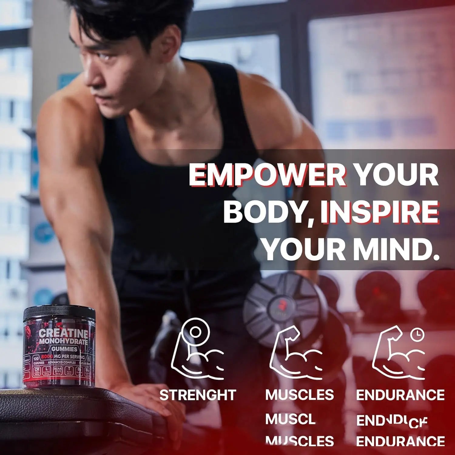Kavon Muscle Boost Gummies for athletes, chewable pre and post workout energy and recovery supplement, colorful gummy bottles.