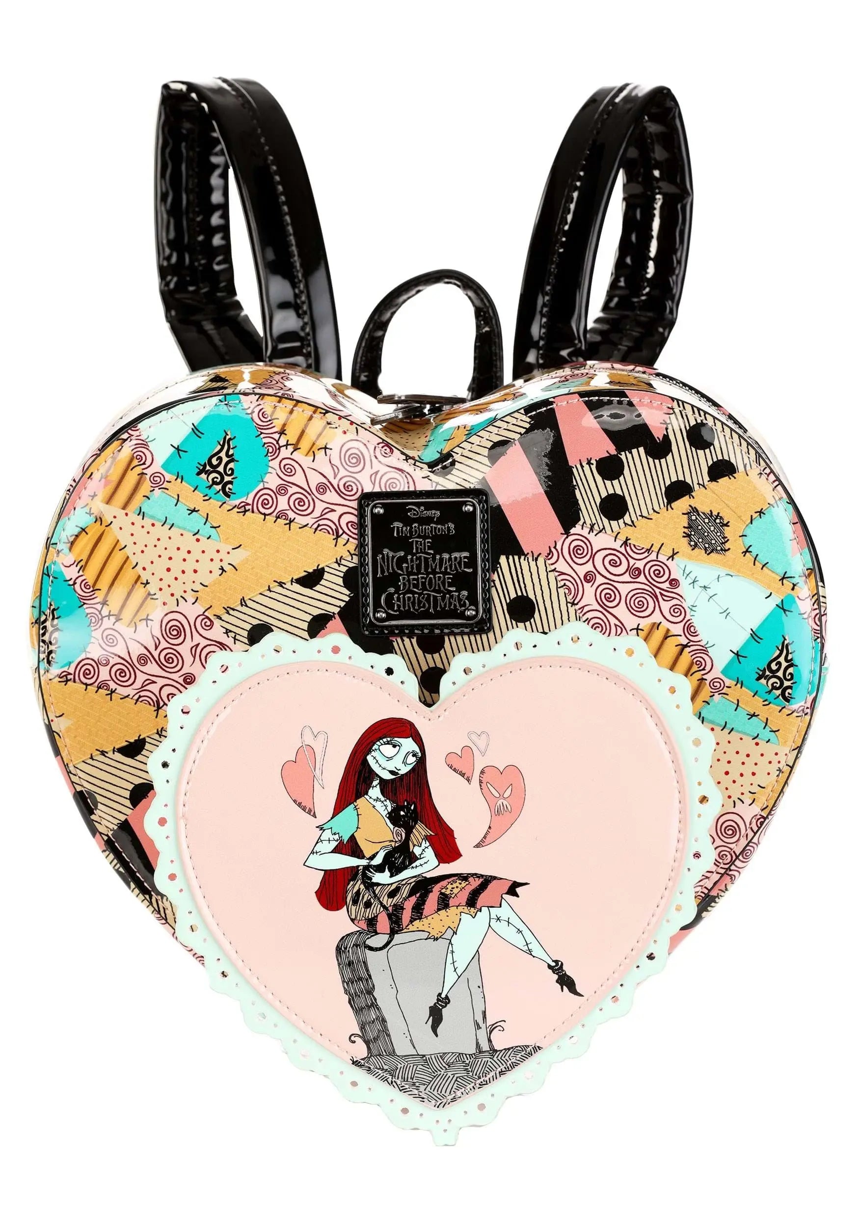 Kavon Nightmare Before Christmas Sally's Heart Mini Backpack featuring character design and adjustable straps on a black background.