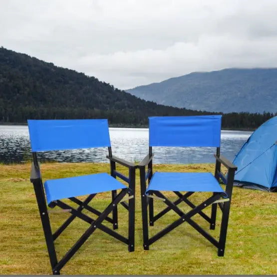 Kavon canvas folding director chairs with poplar wood frames, portable indoor and outdoor seating for gatherings.