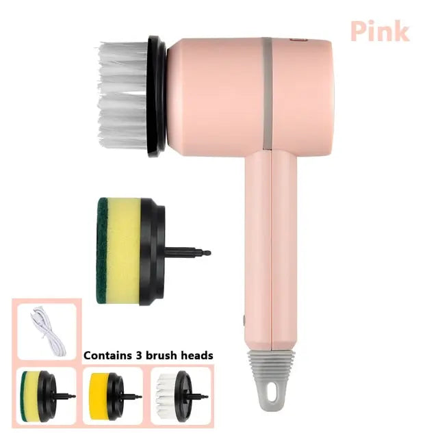 Kavon cordless electric cleaning brush with three interchangeable heads for efficient home cleaning, shown with brush attachments.