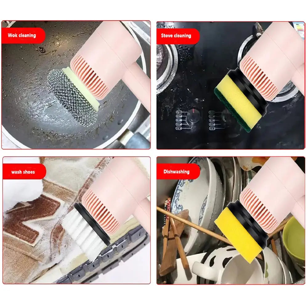 Kavon cordless electric cleaning brush with three interchangeable heads for versatile home cleaning tasks.