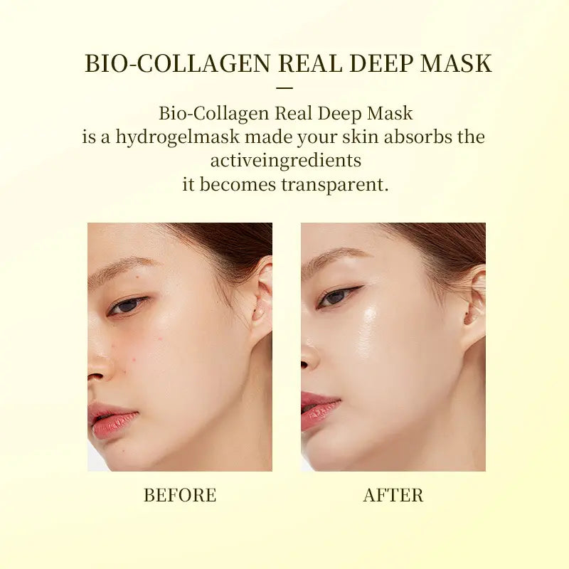 Kavon Bio Collagen Real Deep Hydrating Facial Mask for radiant skin, showing a close-up of the mask with collagen ingredients.