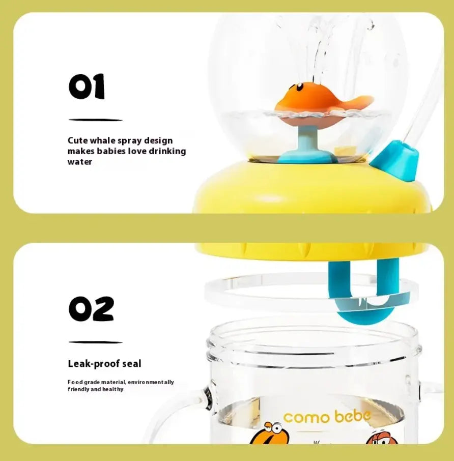 Kavon kids whale cartoon water bottle with leakproof Tritan sippy cup in multiple sizes and bright colors.