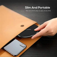 Kavon 60W wireless charging pad for iPhone and Samsung phones, showing the sleek black pad with charging indicator lights.