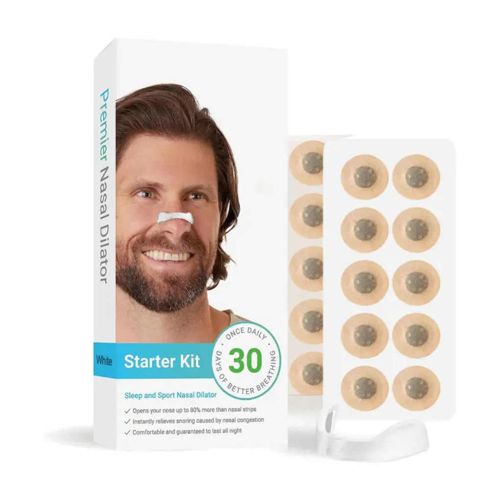 Kavon Breathe Easy Nasal Dilators for sleep aid, noninvasive snoring relief, showing clear nasal devices on a white background.