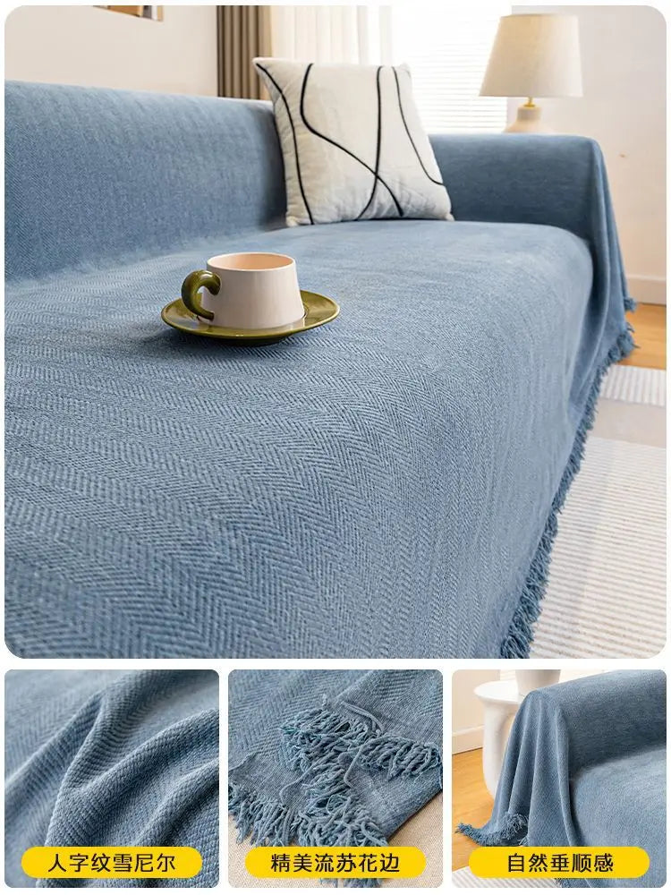 Kavon Chenille Luxe sofa protector cover in beige, designed for stain protection on a plush upholstered sofa.