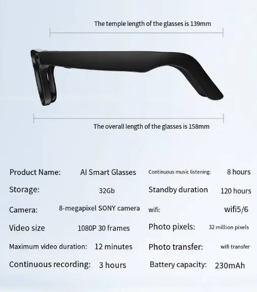 Kavon AI camera smart glasses with real-time translation, HD video recording, anti-shake features for travelers and on-the-go use