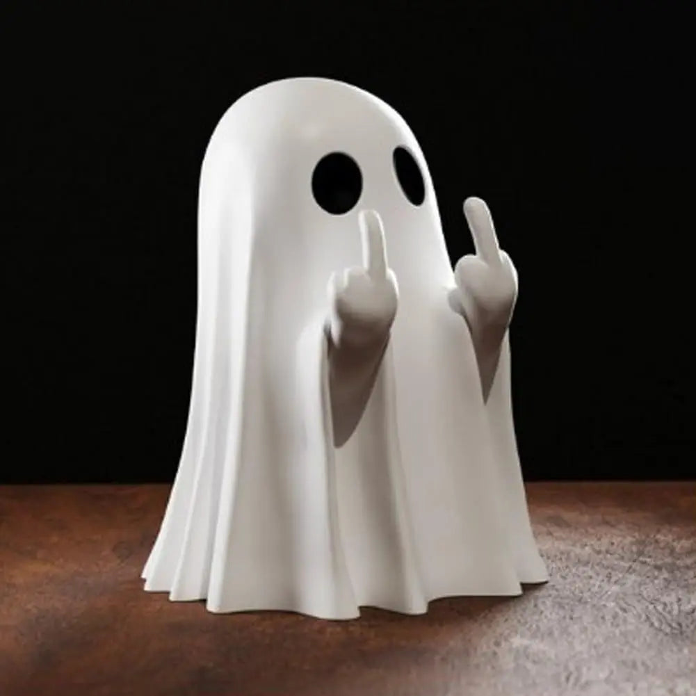 Kavon funny Halloween ghost ornament with a middle finger statue, spooky home decor for Halloween celebrations
