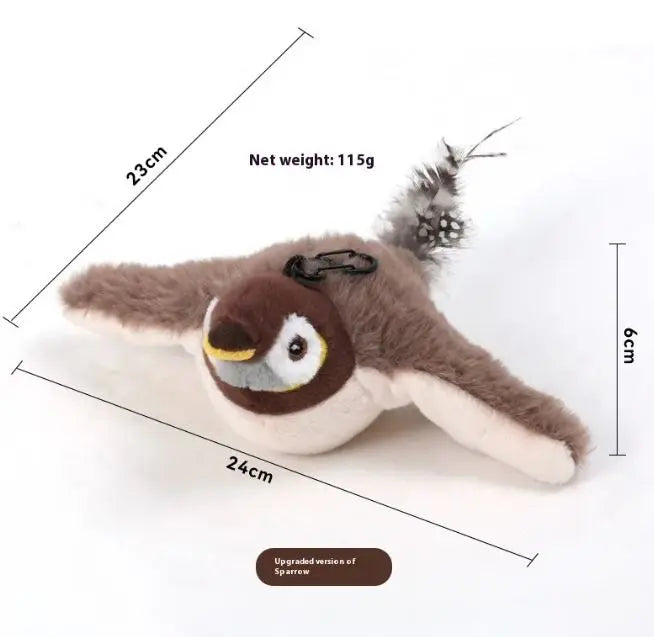 Kavon flapping bird cat toy with USB rechargeable wings, interactive indoor playmate for cats, featuring colorful, motion-activated design.