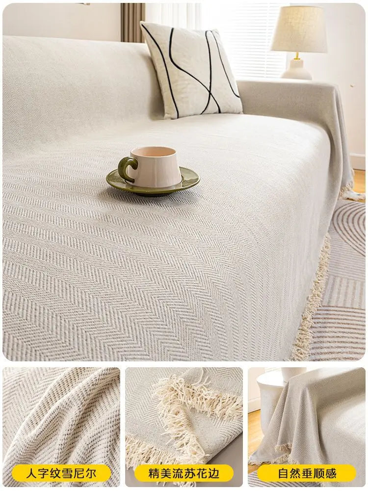 Kavon Chenille Luxe sofa protector cover in beige, designed for stain protection and sofa protection with soft, plush fabric.