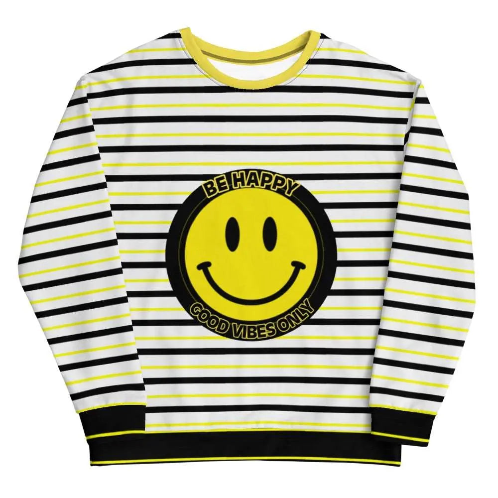 Kavon Be Happy unisex sweatshirt with brushed fleece, cozy pullover in a casual, comfortable style, shown in a relaxed fit.