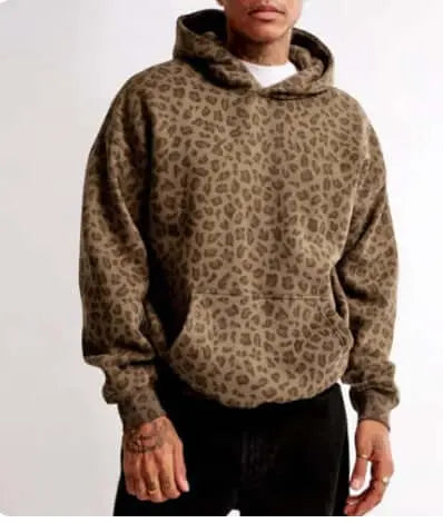 Kavon leopard print vintage hoodie featuring retro spots, casual comfortable sweatshirt for stylish everyday wear.