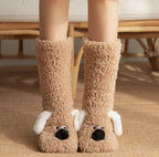 Kavon women's plush dog socks with non-slip soles, cozy floor socks for home comfort and warmth.