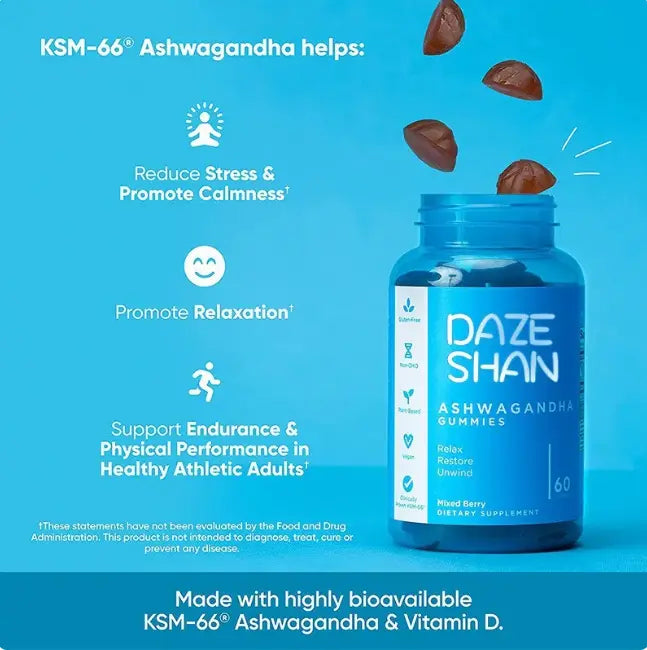 Kavon Calm Boost Ashwagandha Gummies for stress relief and mood support, showing the bottle and gummies on a white background.