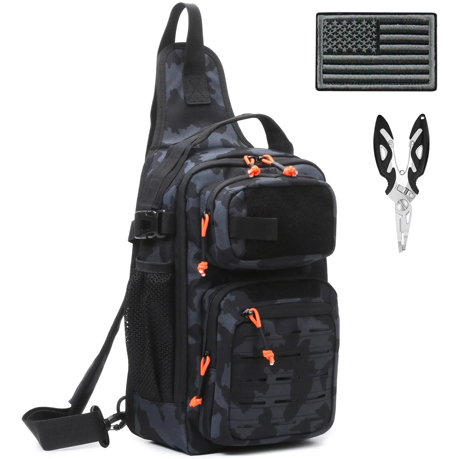 Kavon Aocmpxs fishing backpack 12L sling pack with lightweight tactical design and quick access storage pockets for anglers.