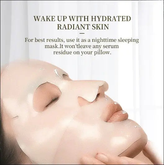 Kavon Bio Collagen Real Deep Hydrating Facial Mask displayed on a woman’s face, promoting radiant skin with collagen-rich skincare.