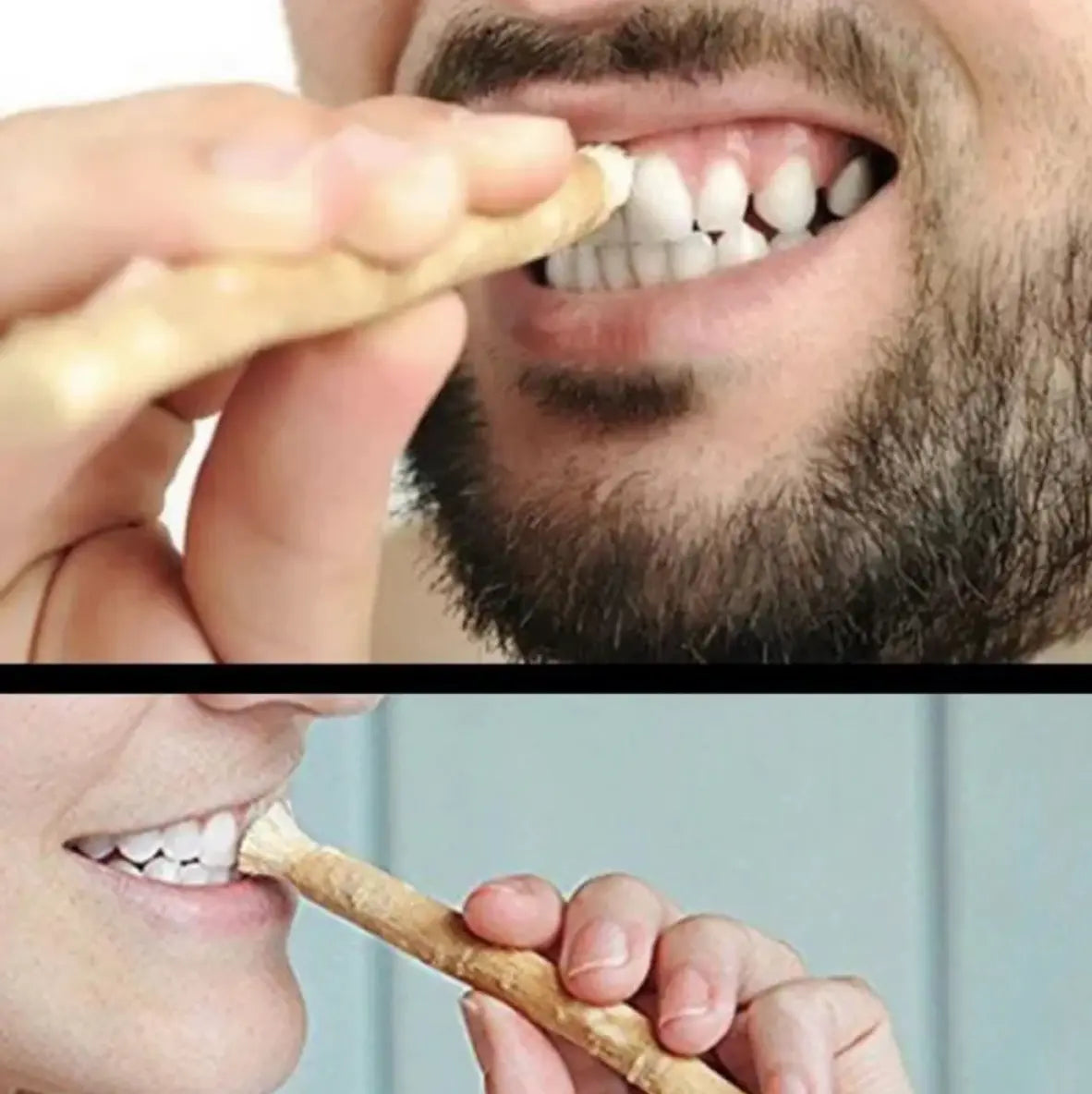 Kavon natural wood miswak tooth cleaning stick for eco-conscious travelers, showcasing the traditional toothbrush in a close-up view.
