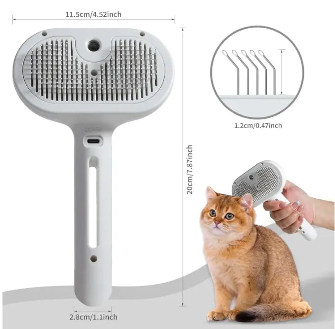 Kavon pet hair spray brush for cats and dogs with built-in water tank for easy grooming and hair management.