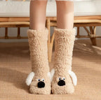 Kavon women's plush non-slip dog socks for home comfort, featuring soft fabric and grip soles for indoor use.