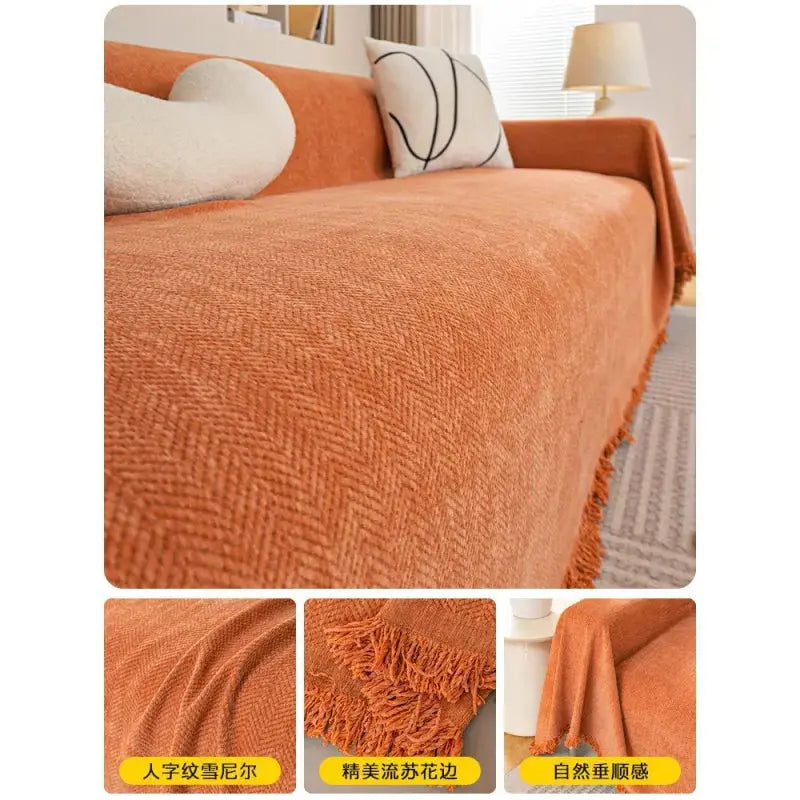Kavon Chenille Luxe sofa protector cover in beige, designed for stain protection and soft, plush furniture coverage