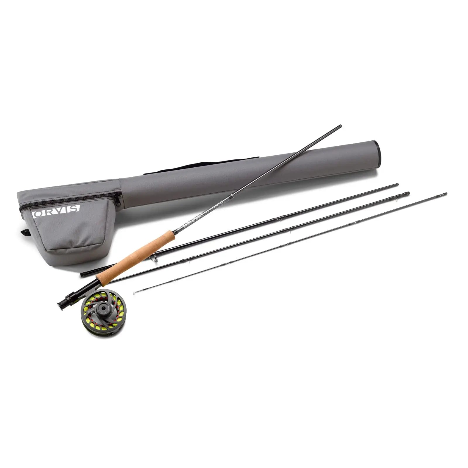 Kavon Orvis Clearwater fly rod outfit with nine-foot, eight-weight fly rod and large arbor reel, ready for beginner fishing.