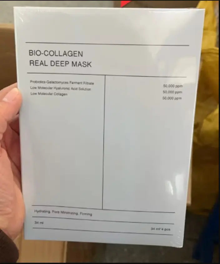 Kavon Bio Collagen Real Deep Hydrating Facial Mask for radiant skin, showing the mask with a smooth, nourishing texture.