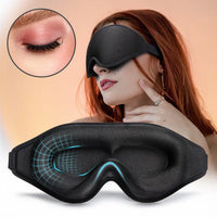 Contoured 3D memory foam sleep mask by Kavon, designed for natural comfort and full eye coverage, in a sleek black color.