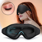 Contoured 3D memory foam sleep mask by Kavon, designed for natural comfort and full eye coverage, in a sleek black color.