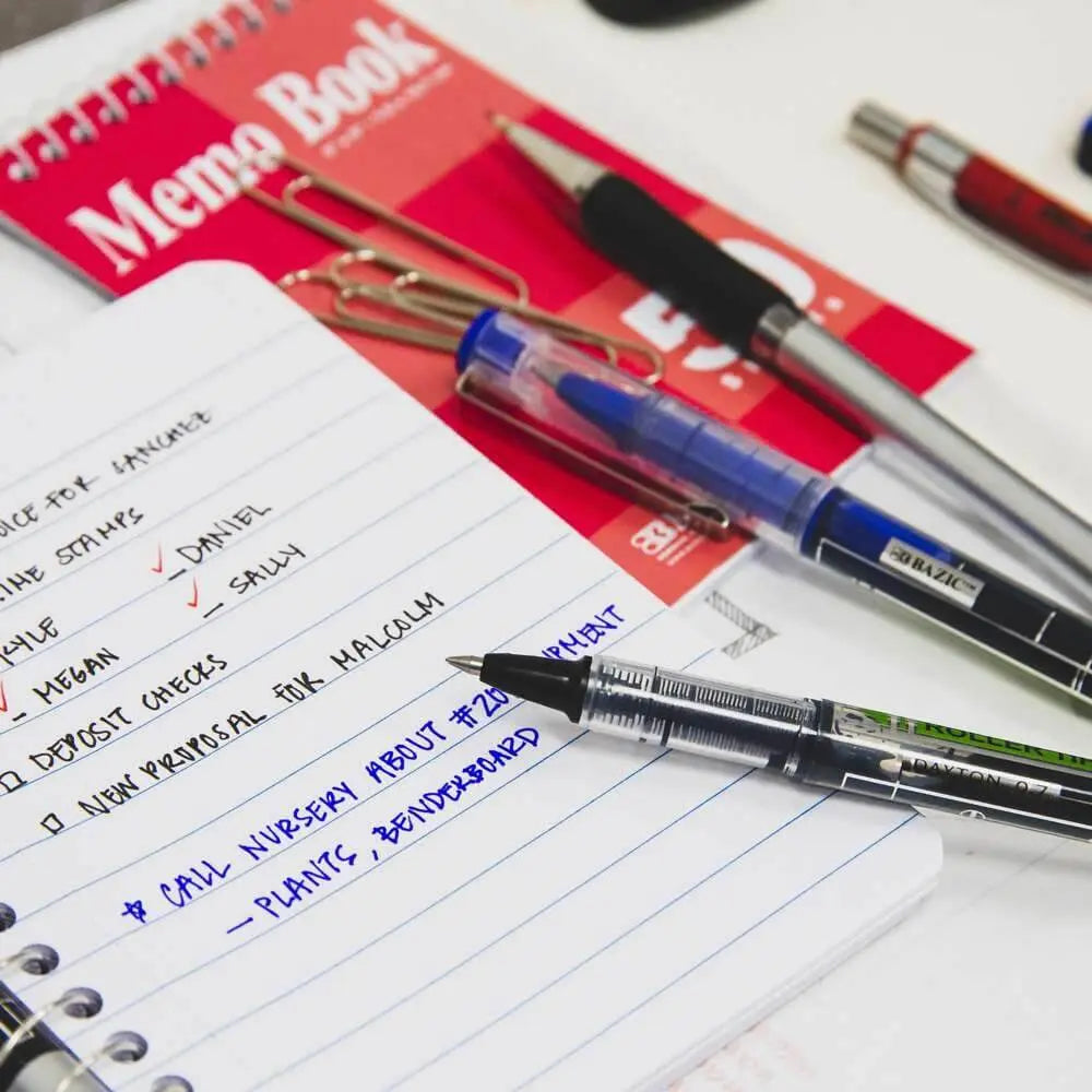 Kavon Dayton SmoothGlide Rollerball Pens three-pack with quick-dry ink, featuring left-hand friendly ergonomic design